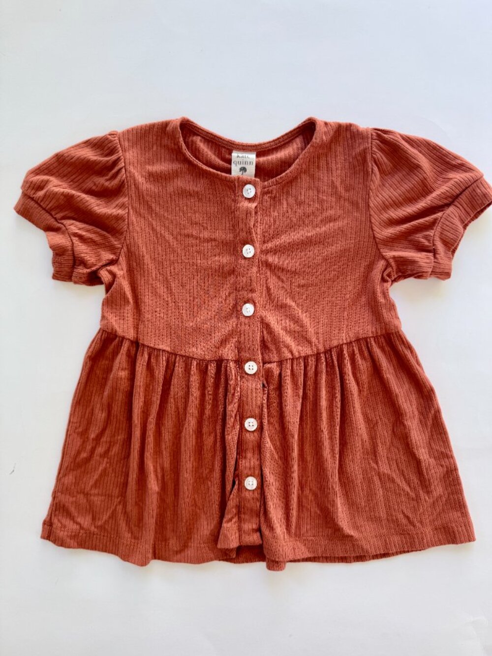 Kate Quinn 3T Girls Rust Ribbed Button Front Top Puff Sleeve